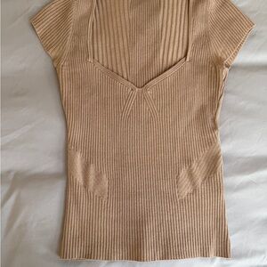 Marciano Tan Ribbed Knit Top